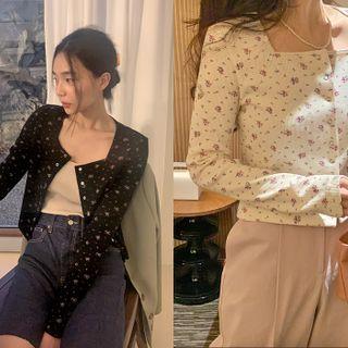 Square-neck Floral Cardigan