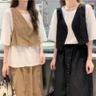 Plain Vest / Midi A-line Skirt / Short-sleeve T-shirt / Set