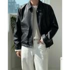 Reversible-zip Faux-leather Flap Jacket Black - One Size