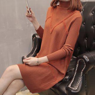 Mock Neck Furry-trim Sweater Dress