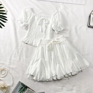 Set: Smocked Top + Ruffled Mini Skirt
