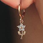 Flower Rhinestone Alloy Dangle Earring 01 - 1 Pair - Gold - One Size