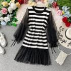 Long-sleeve Mesh Paneled Knit Dress