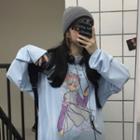 Long-sleeve Print T-shirt Blue - One Size