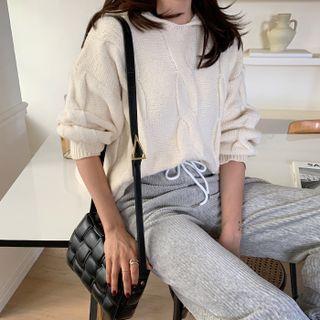 Drop-shoulder Cable-knit Hoodie