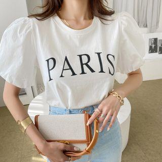 Puff-sleeve Paris Letter Top