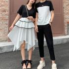 Couple Matching Color Block Short-sleeve A-line Dress / Short-sleeve T-shirt