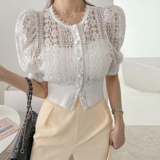 Puff-sleeve Sheer Lace Blouse