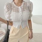 Puff-sleeve Sheer Lace Blouse