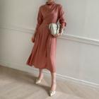 High-neck A-line Dress With Sash