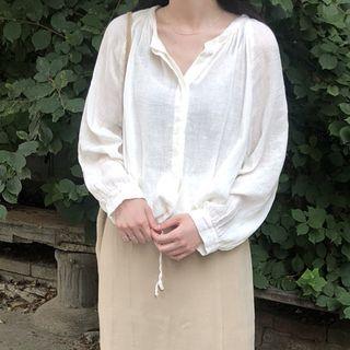 Drawstring Hem Blouse White - One Size