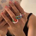 Set Of 5: Beaded Ring Set Of 5 - 2248 - Green & Blue & Pink - One Size