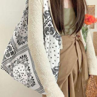 Paisley Print Canvas Shoulder Bag Black & White - One Size