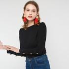 Buttoned Puff-sleeve T-shirt