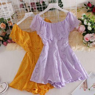 Off Shoulder Lace Wide Leg Jumpsuit