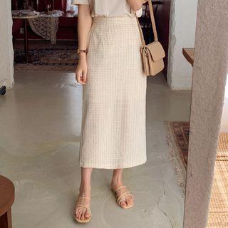 Band-waist Checked H-line Skirt Light Beige - One Size