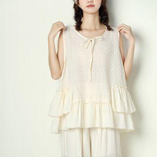 Tie-neck Ruffle Trim Tank Top