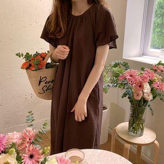 Flutter-sleeve A-line Dress With Sash