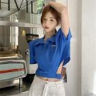 Puff-sleeve Collar Cut-out Cropped T-shirt