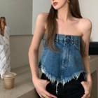 Strapless Fray He Denim Top