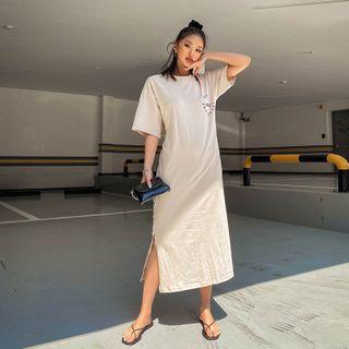 Letter-printed Cutout-back T-shirt Dress