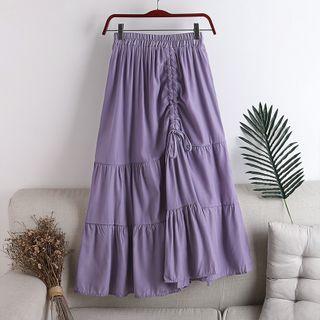 Asymmetric Drawstring Midi A-line Skirt