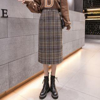 Plaid Slited Midi Skirt