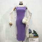 Lettering Spaghetti Strap Knit Dress Purple - One Size