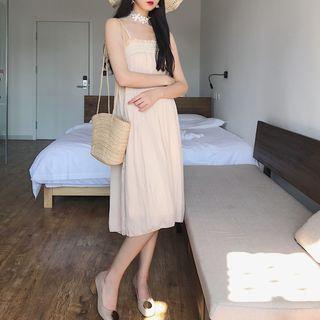 Frill Trim Spaghetti Strap Accordion Dress