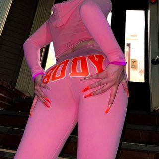 Set: Long-sleeve Hooded T-shirt + Lettering Skinny Pants