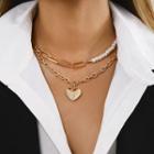 Heart Pendant Faux Pearl Layered Alloy Necklace