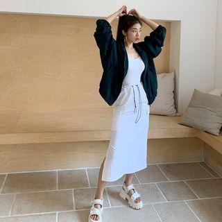 Drawstring-waist Pocket-trim Skirt