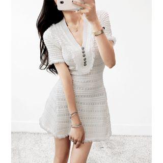 Fray-trim Textured Knit Minidress