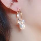 Bow Rhinestone Faux Pearl Alloy Dangle Earring 1 Pair - White & Gold - One Size