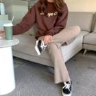Ribbed Knit Wool Blend Wide-leg Pants