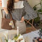 Embroidered Collar Gingham Blouse