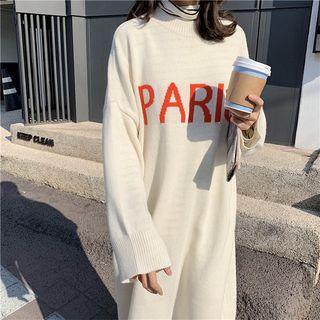 Long-sleeve Letter Knit Midi Dress