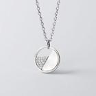 925 Sterling Silver Rhinestone Shell Panel Pendant Necklace Silver - One Size
