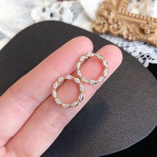 Rhinestone Hoop Earring 1 Pair - Silver Needle - Gold-plated - As Shown In Figure - One Size