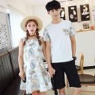 Couple Matching Sleeveless Printed Mini Dress / Short-sleeve T-shirt