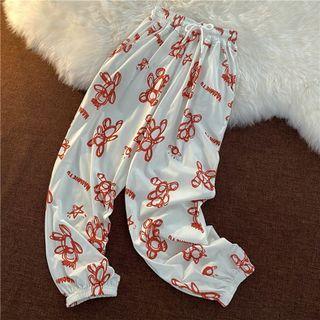 Drawstring Waist Bear Print Gathered Cuff Pants
