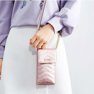 Faux Leather Plain Chain Crossbody Mobile Pouch