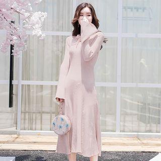 Bell-sleeve Bow-tie Midi Knit Dress