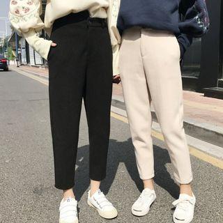Plain High-waist Loose-fit Cropped Pants