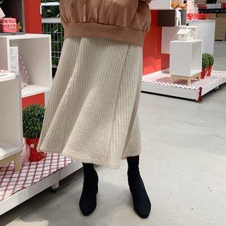 Ribbed Knit Maxi Flare Skirt