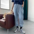 Drawstring-waist Harem Jeans Denim Blue - One Size