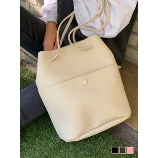 Snap-button Pleather Bucket Bag