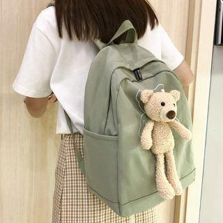 Bear Print Nylon Zip Backpack