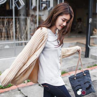 Textured Dropped Shoulder Button-front Cardigan