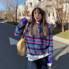 Striped Sweater Rose Pink & Purple & Aqua Green - One Size